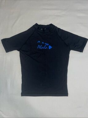 Kids' Black Rashguard with Blue 'Aloha' Print